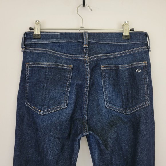 Rag & Bone 10" High Rise Skinny Ankle Raw Hem Jean in Mad River, Dark - Picture 6 of 13
